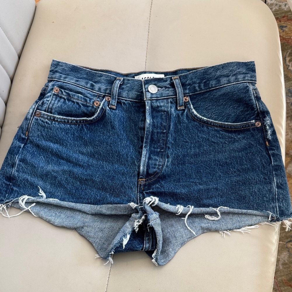 AGOLDE Parker Cutoff High-Rise Denim Shorts in Chapter (Dark Blue)